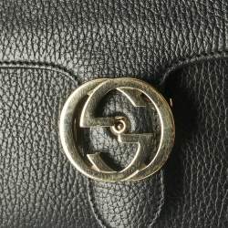 Pre Owned Gucci Black Leather Dollar Interlocking G Flap Chain Shoulder Bag