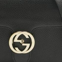 Pre Owned Gucci Black Leather Dollar Interlocking G Flap Chain Shoulder Bag