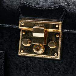 Pre Owned Gucci Black Small Leather Bamboo Padlock Satchel