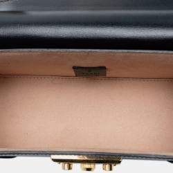 Pre Owned Gucci Black Small Leather Bamboo Padlock Satchel