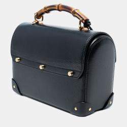 Pre Owned Gucci Black Small Leather Bamboo Padlock Satchel
