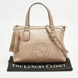 Pre Owned Gucci Rose Gold Leather Soho Working Tote