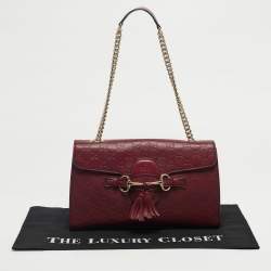 Pre Owned Gucci Red Microguccissima Leather Medium Emily Chain Shoulder Bag