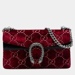 Pre Owned Gucci Red Medium GG Velvet Dionysus Crossbody