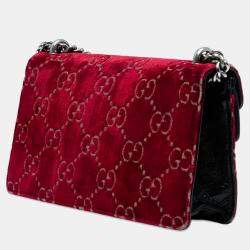 Pre Owned Gucci Red Medium GG Velvet Dionysus Crossbody