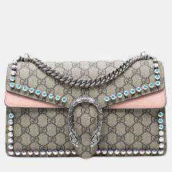 Pre Owned Gucci Beige Medium GG Supreme Crystal Dionysus Shoulder Bag