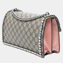Pre Owned Gucci Beige Medium GG Supreme Crystal Dionysus Shoulder Bag