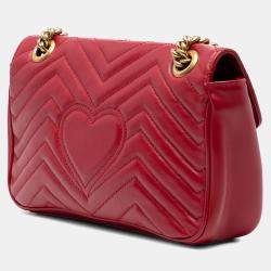 Pre Owned Gucci Red Medium GG Marmont Matelasse Leather Shoulder Bag