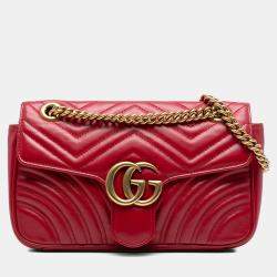 Pre Owned Gucci Red Medium GG Marmont Matelasse Leather Shoulder Bag