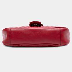 Pre Owned Gucci Red Medium GG Marmont Matelasse Leather Shoulder Bag