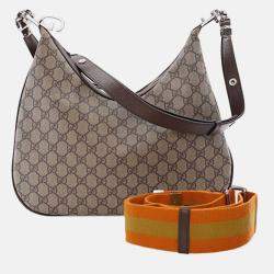 Pre Owned Gucci Beige/Brown Medium GG Supreme Web Attache Crossbody
