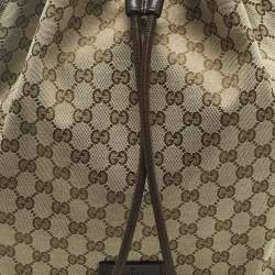 Pre Owned Gucci Beige/Brown GG Canvas and Leather Drawstring Backpack
