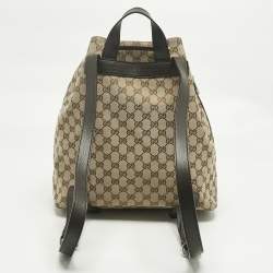 Pre Owned Gucci Beige/Brown GG Canvas and Leather Drawstring Backpack