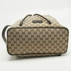 Pre Owned Gucci Beige/Brown GG Canvas and Leather Drawstring Backpack