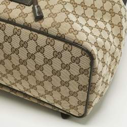 Pre Owned Gucci Beige/Brown GG Canvas and Leather Drawstring Backpack