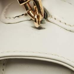 Pre Owned Gucci White Leather Centennial Bamboo Top Handle Bag