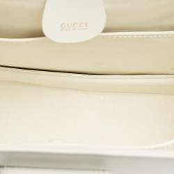 Pre Owned Gucci White Leather Centennial Bamboo Top Handle Bag