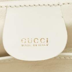 Pre Owned Gucci White Leather Centennial Bamboo Top Handle Bag