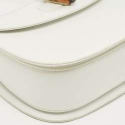 Pre Owned Gucci White Leather Centennial Bamboo Top Handle Bag
