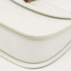 Pre Owned Gucci White Leather Centennial Bamboo Top Handle Bag