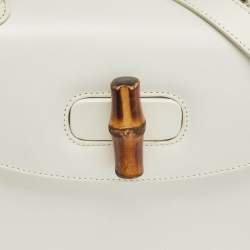 Pre Owned Gucci White Leather Centennial Bamboo Top Handle Bag