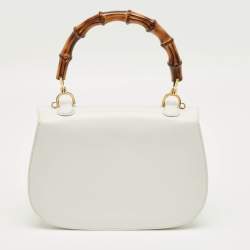 Pre Owned Gucci White Leather Centennial Bamboo Top Handle Bag