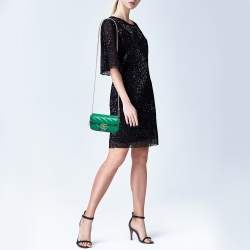 Pre Owned Gucci Green Diagonal Quilt Leather Super Mini GG Marmont Torchon Shoulder Bag