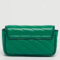 Pre Owned Gucci Green Diagonal Quilt Leather Super Mini GG Marmont Torchon Shoulder Bag