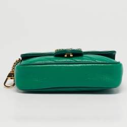 Pre Owned Gucci Green Diagonal Quilt Leather Super Mini GG Marmont Torchon Shoulder Bag