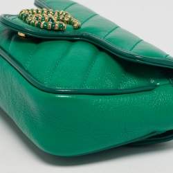 Pre Owned Gucci Green Diagonal Quilt Leather Super Mini GG Marmont Torchon Shoulder Bag