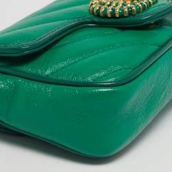 Pre Owned Gucci Green Diagonal Quilt Leather Super Mini GG Marmont Torchon Shoulder Bag