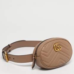 Pre Owned Gucci Dusty Pink Matelassé Leather GG Marmont Belt Bag