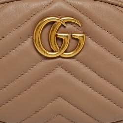 Pre Owned Gucci Dusty Pink Matelassé Leather GG Marmont Belt Bag