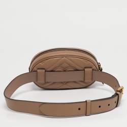 Pre Owned Gucci Dusty Pink Matelassé Leather GG Marmont Belt Bag