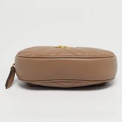 Pre Owned Gucci Dusty Pink Matelassé Leather GG Marmont Belt Bag
