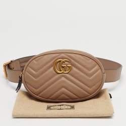 Pre Owned Gucci Dusty Pink Matelassé Leather GG Marmont Belt Bag