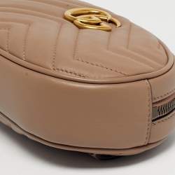 Pre Owned Gucci Dusty Pink Matelassé Leather GG Marmont Belt Bag