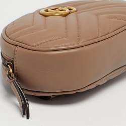 Pre Owned Gucci Dusty Pink Matelassé Leather GG Marmont Belt Bag