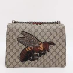 Pre Owned Gucci Beige GG Supreme Canvas Medium Embroidered Dionysus Shoulder Bag
