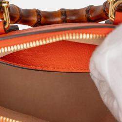 Pre Owned Gucci Orange Mini Dollar Calfskin Bamboo Diana Dome Satchel