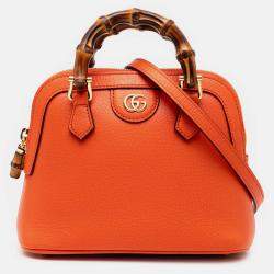 Pre Owned Gucci Orange Mini Dollar Calfskin Bamboo Diana Dome Satchel