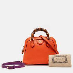 Pre Owned Gucci Orange Mini Dollar Calfskin Bamboo Diana Dome Satchel
