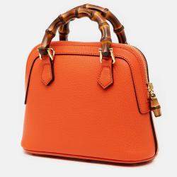 Pre Owned Gucci Orange Mini Dollar Calfskin Bamboo Diana Dome Satchel