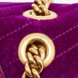 Pre Owned Gucci Purple Matelasse Velvet Small GG Marmont Shoulder Bag
