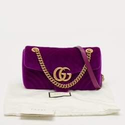 Pre Owned Gucci Purple Matelasse Velvet Small GG Marmont Shoulder Bag