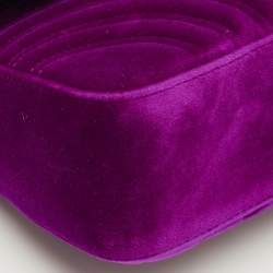Pre Owned Gucci Purple Matelasse Velvet Small GG Marmont Shoulder Bag