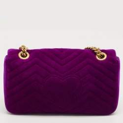 Pre Owned Gucci Purple Matelasse Velvet Small GG Marmont Shoulder Bag