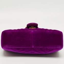 Pre Owned Gucci Purple Matelasse Velvet Small GG Marmont Shoulder Bag