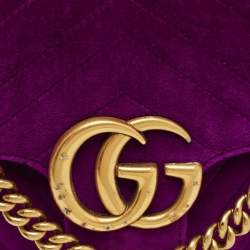 Pre Owned Gucci Purple Matelasse Velvet Small GG Marmont Shoulder Bag