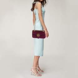 Pre Owned Gucci Purple Matelasse Velvet Small GG Marmont Shoulder Bag